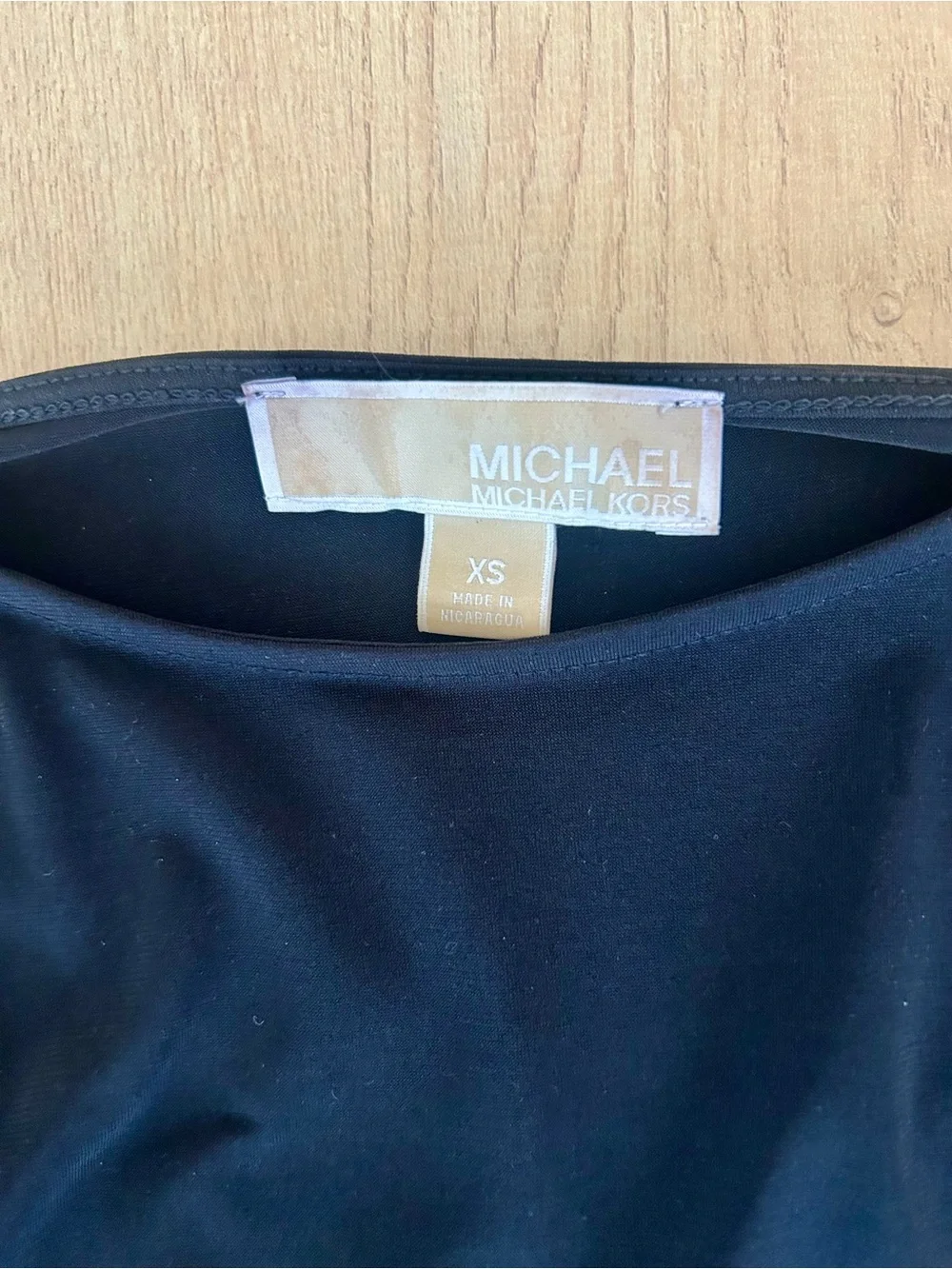 Michael Kors Black Cold-Shoulder Tunic with Gold Chain Straps and Ruched Sleeves